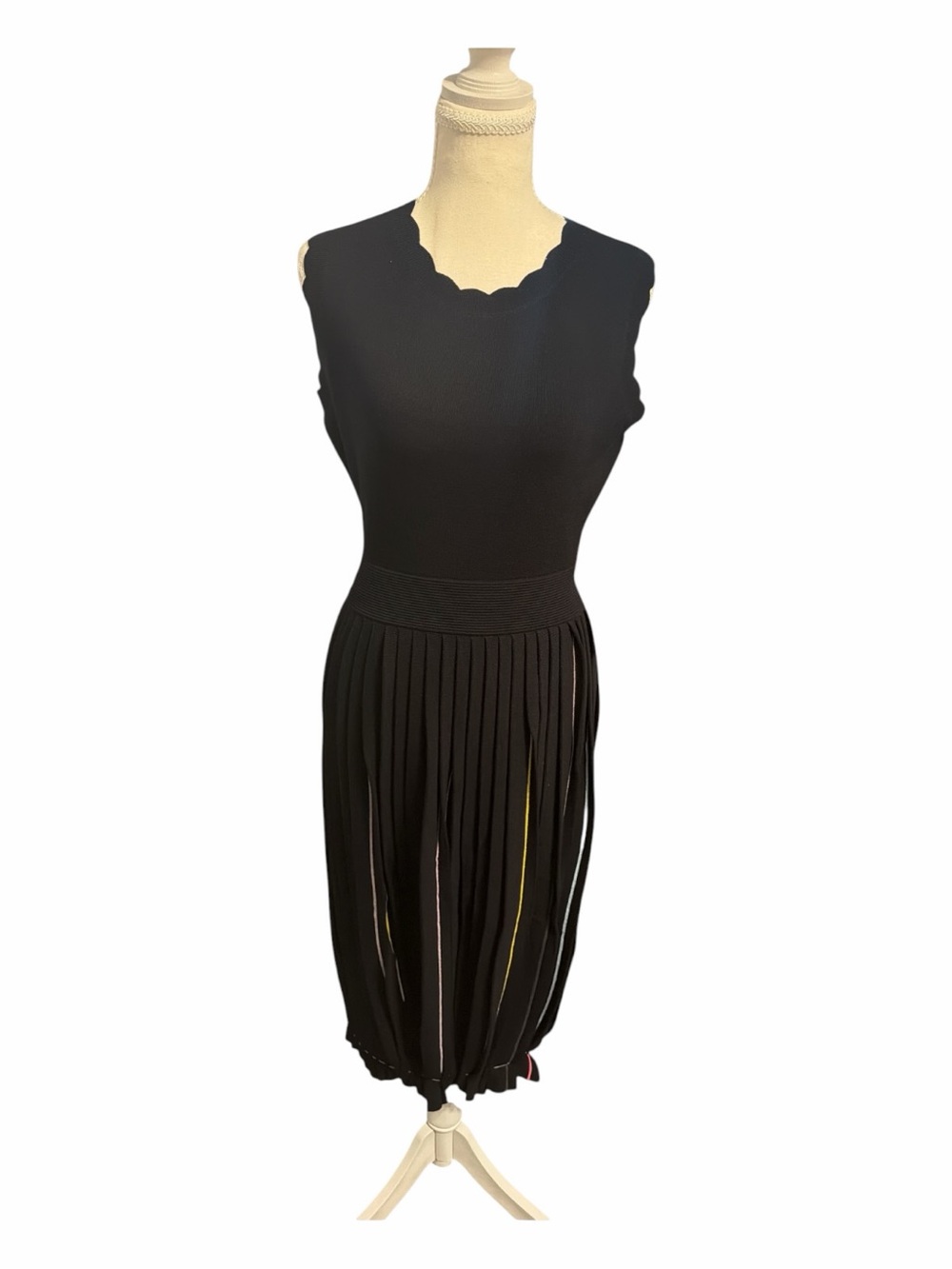 Rare Kate Spade Rainbow Pleated Sweater Midi Dress Black M NWOT